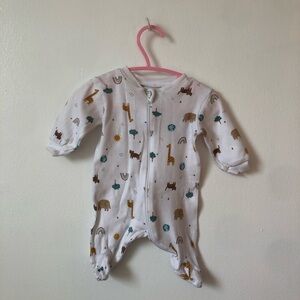 George White Baby Footed One-Piece with Animal Print